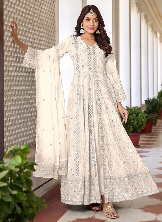 Faux Georgette Off White Eid Wear Embroidery Work Anarkali Suit